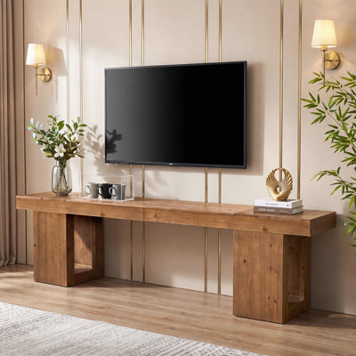 Meuble télé 82,28 po en bois massif extra long pour téléviseur de 95 po ou moins, meuble télé moderne pour le salon