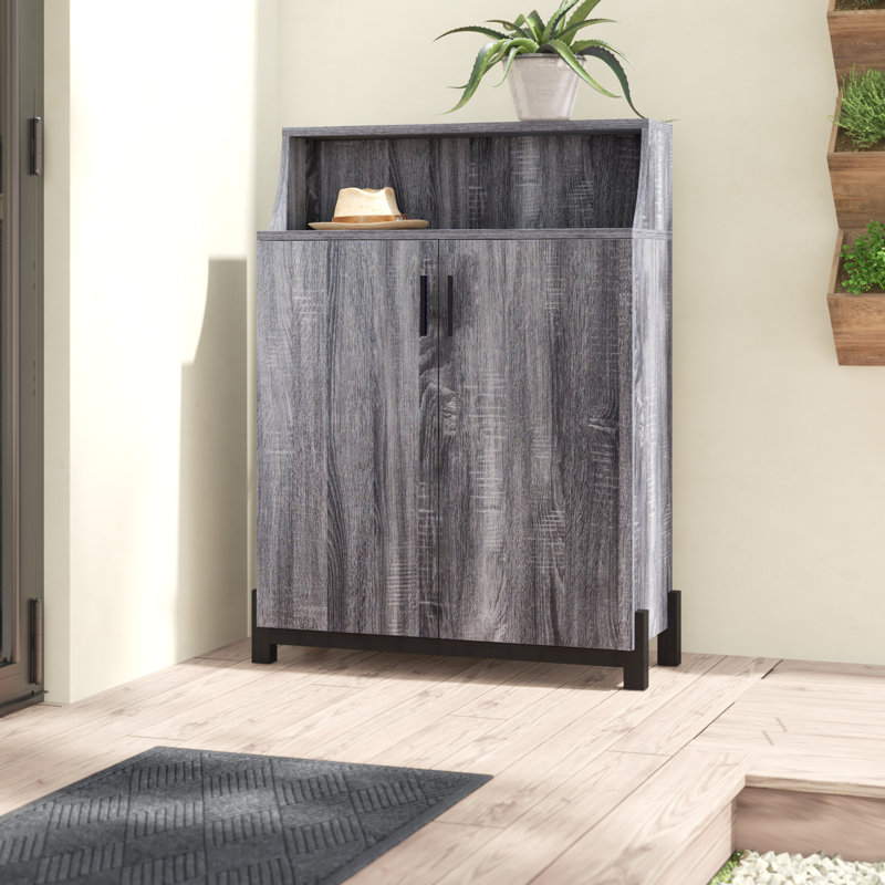 Zacharias 12 Pair Shoe Storage Cabinet, Dark Gray/Black