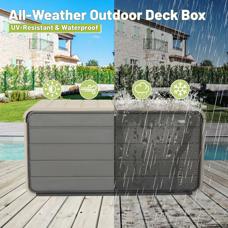 Deck Box 160 Gallons, Outdoor Storage Box, Lockable and Waterproof Patio Outside Storage Box for Patio