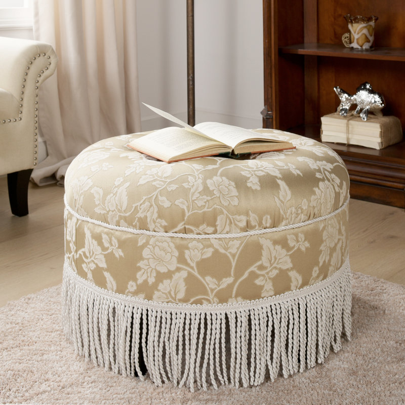 Repose-pieds Neptune, Jacquard floral champagne / bordure ivoire