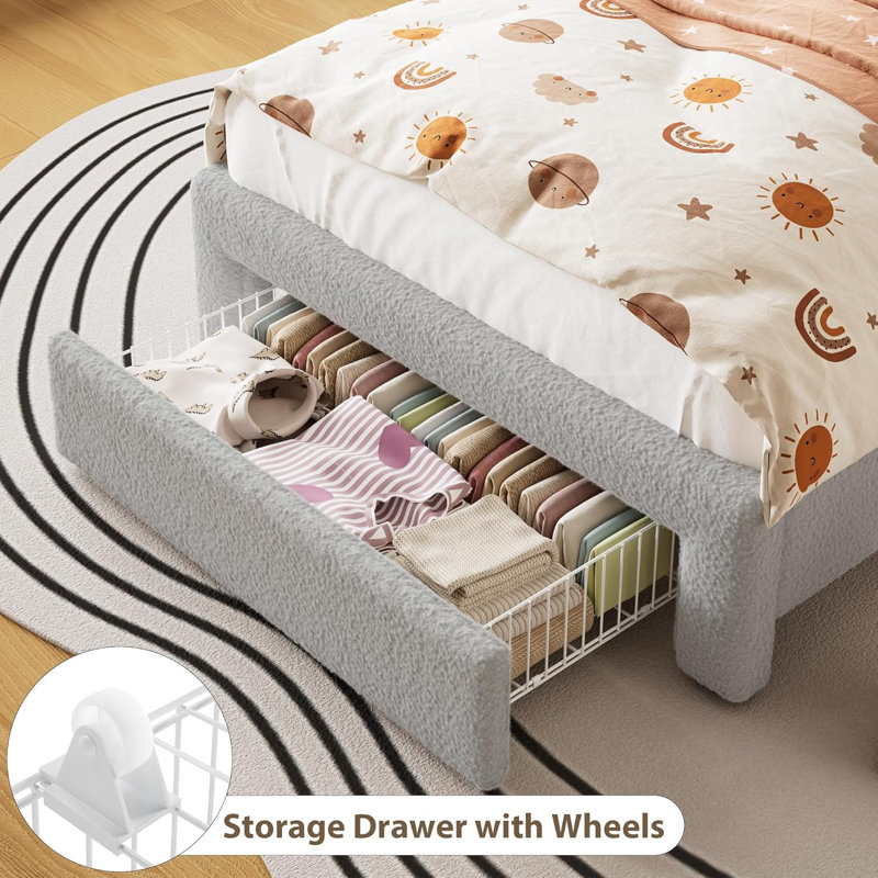 Twin Upholstered Bed Frame with LED Storage Headboard, Charging Station & Drawer, Metal Support, Pink, Gray, Twin