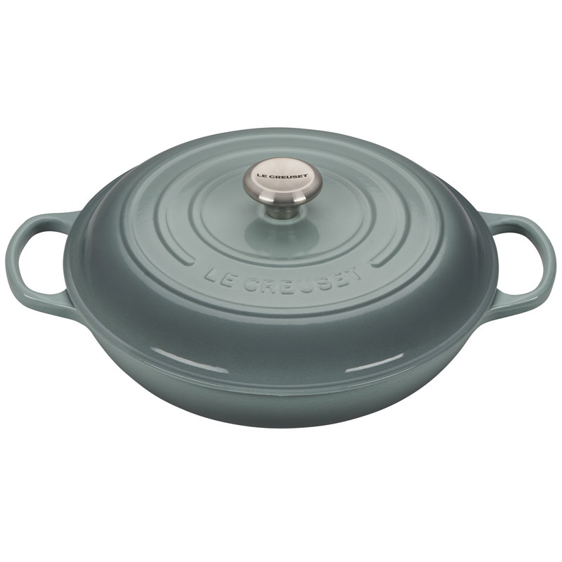Le Creuset Signature Enameled Cast Iron Braiser with Lid, Sea Salt, 3.5 quarts