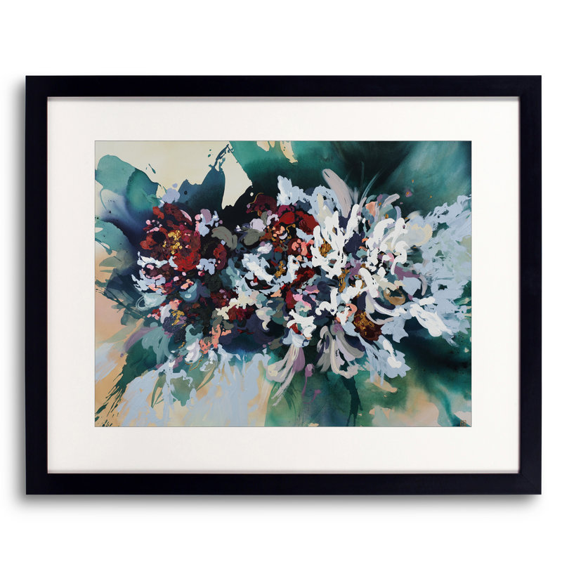 Fleurs sauvages par Novi Lim - Peinture, Papier avec cadre noir, H 25,25 po x l 31,25 po