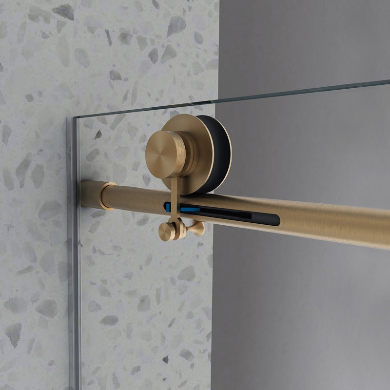 6063 or brossé sans cadre une porte de douche fixe et une décalée, 70 mm de grandes poulies en acier inoxydable de 304 mm avec fonction de fermeture en douceur réglable, avec nettoyage facile, poignée anti-déflagrante