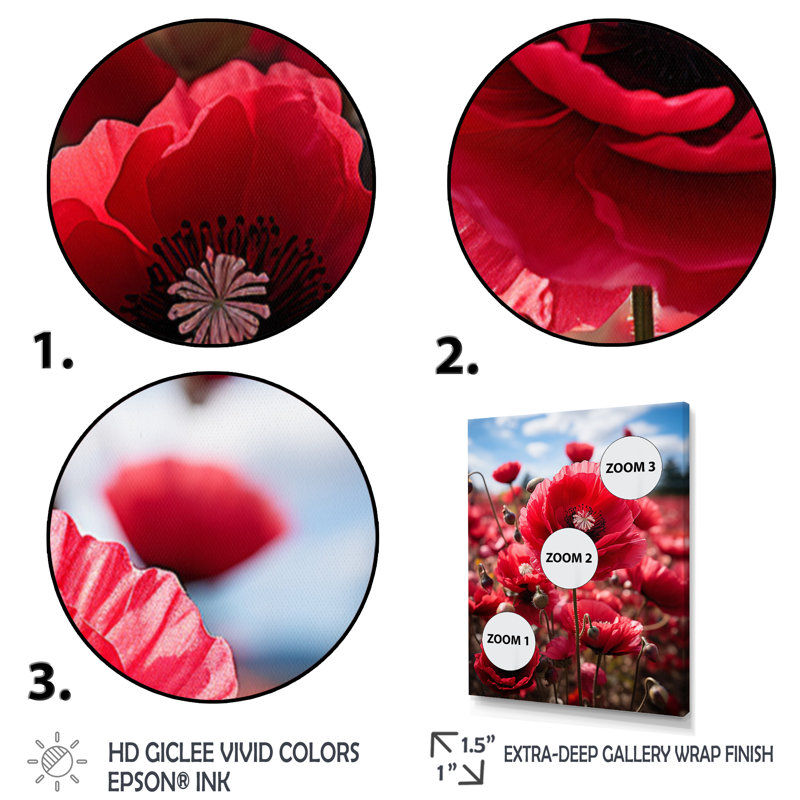 Windi Flower Field - rose cramoisi II - imprimé, H 40 po x l 30 po x P 1,5 po, Cadre naturel flottant