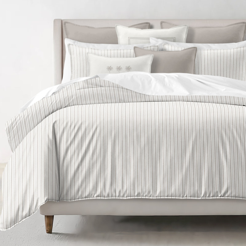 Pacific Stripe Cotton Reversible Coverlet Set, Cal.King Coverlet/Bedspread + 2 King Shams, Mushroom