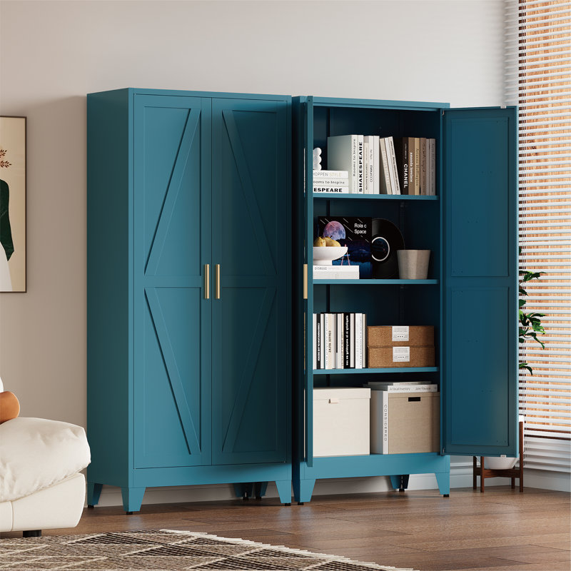 61-inch Tall Metal Cabinet with 2 Doors and 3 Adjustable Shelves(Blue), Natural