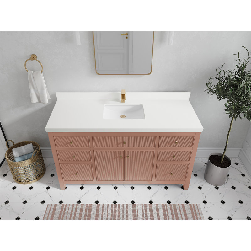 Sonoma 60" Warm Terracotta Single Sink Bathroom Vanity with White Quartz Top