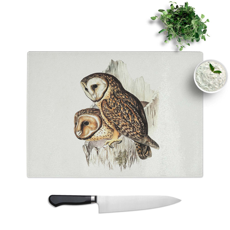 Tempered Glass Chestnut-Faced Owls Chopping Board, 39 cm W x 28.5 cm L