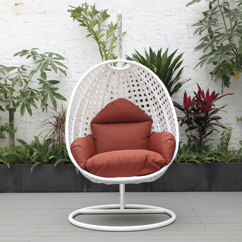 Balancelle d'extérieur pour 1 personne avec support Brookstonval, support pour œuf suspendu en osier tissé à la main, structure en fer résistant aux rayons UV, méridienne de patio rembourrée pour porche, jardin, balcon et cour arrière
