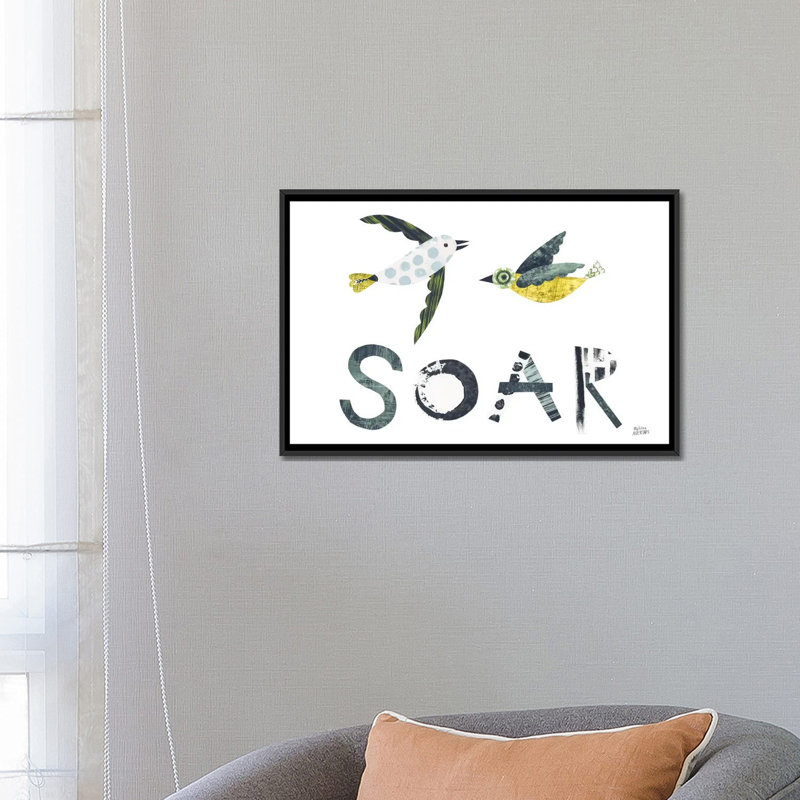 « oiseau words iv », art sur toile, H 18 po x l 26 po x P 1,5 po, Toile avec cadre noir, Pas de tapis