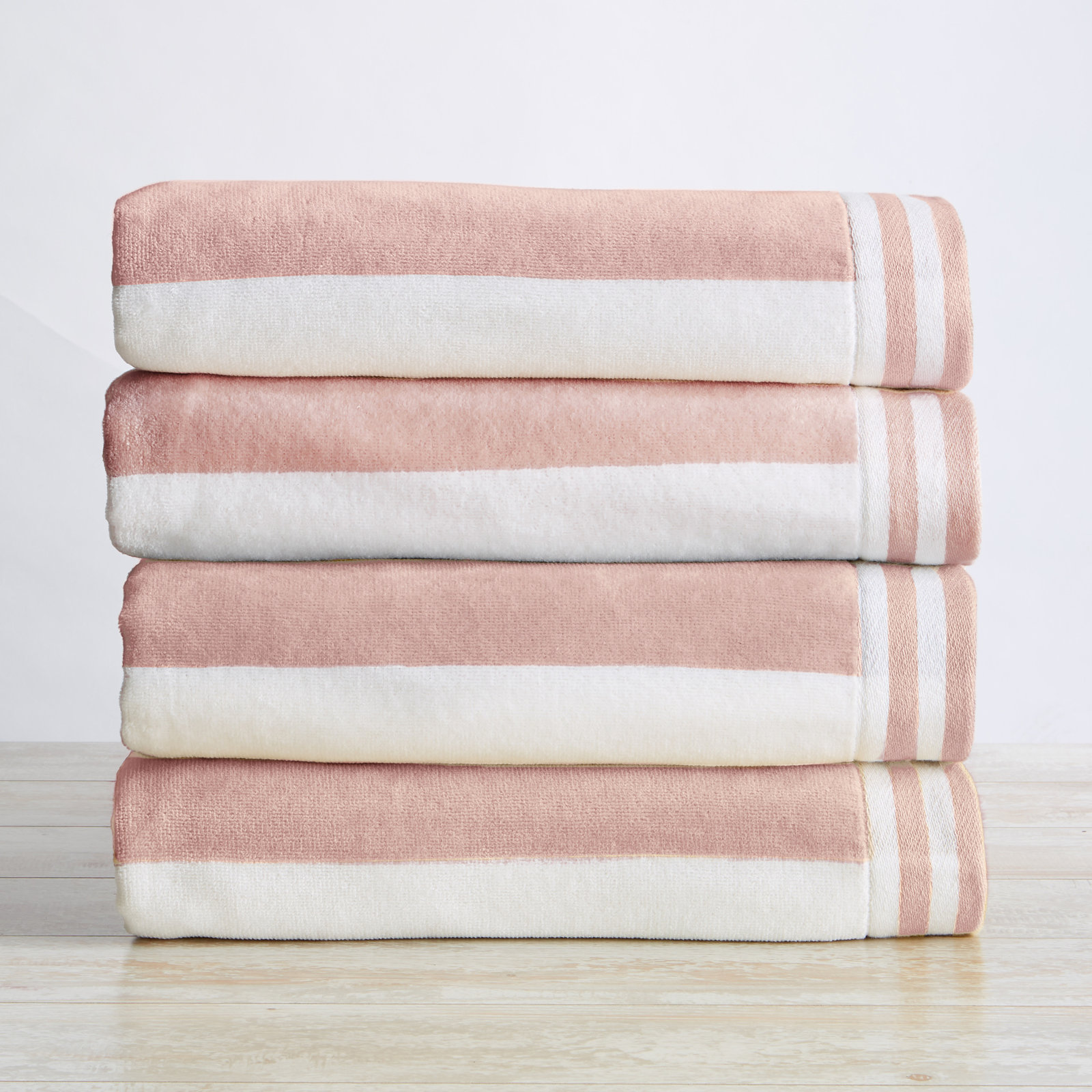  Edgartown 100% Cotton Modern  Stripe Beach Towels, Dusty Rose/White