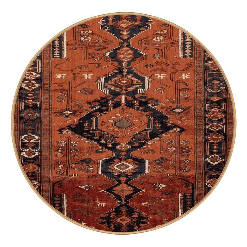 Tapis brun turc lavable à la machine, Rond 6 pi