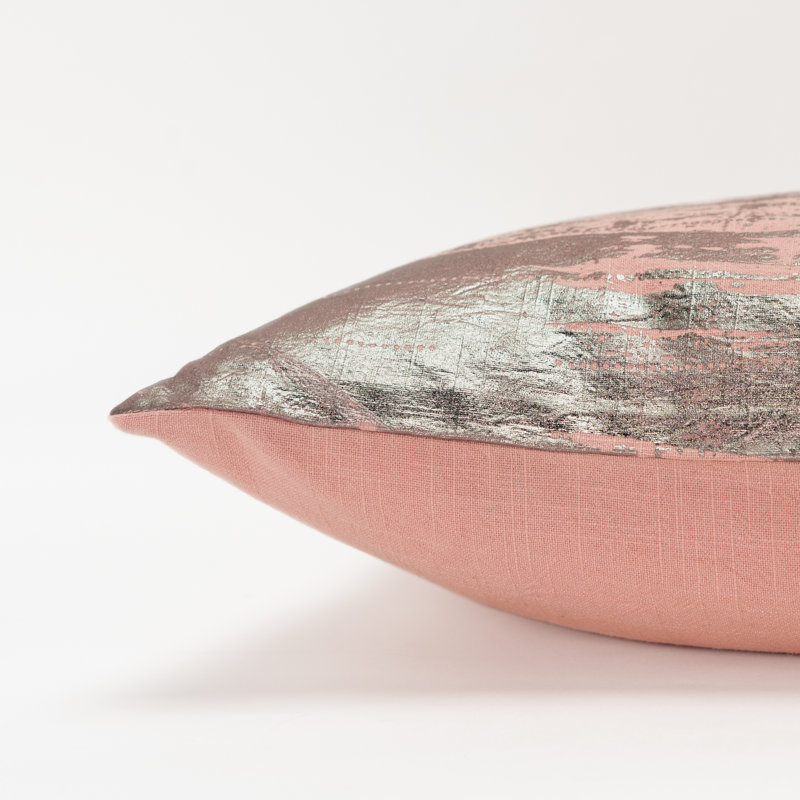 Silver and Pink Foil Print Rectangular Cotton Throw Pillow