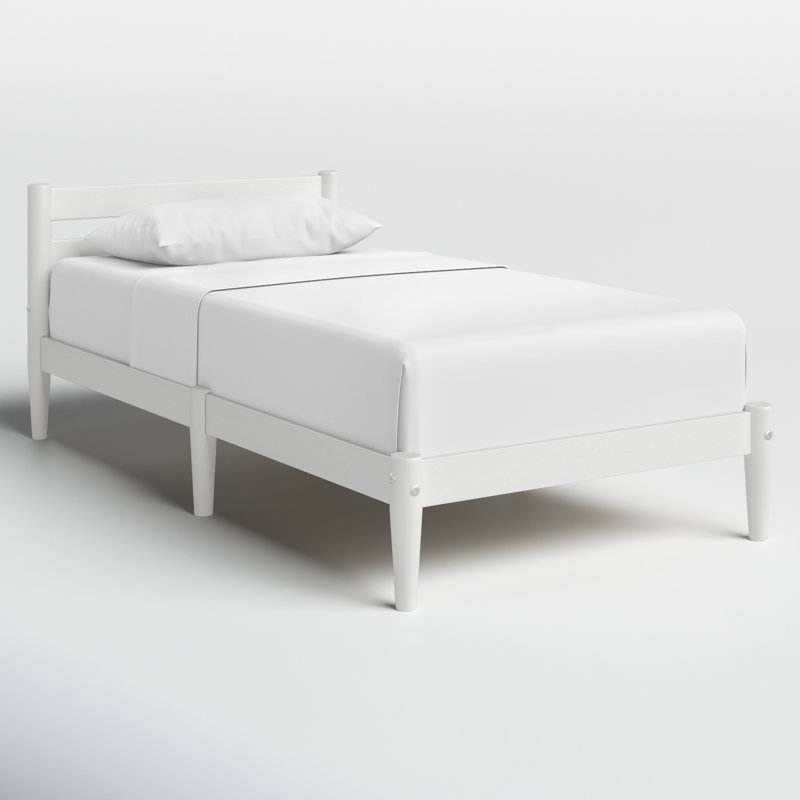 Lit simple en bois massif Lasher, Blanc, Simple