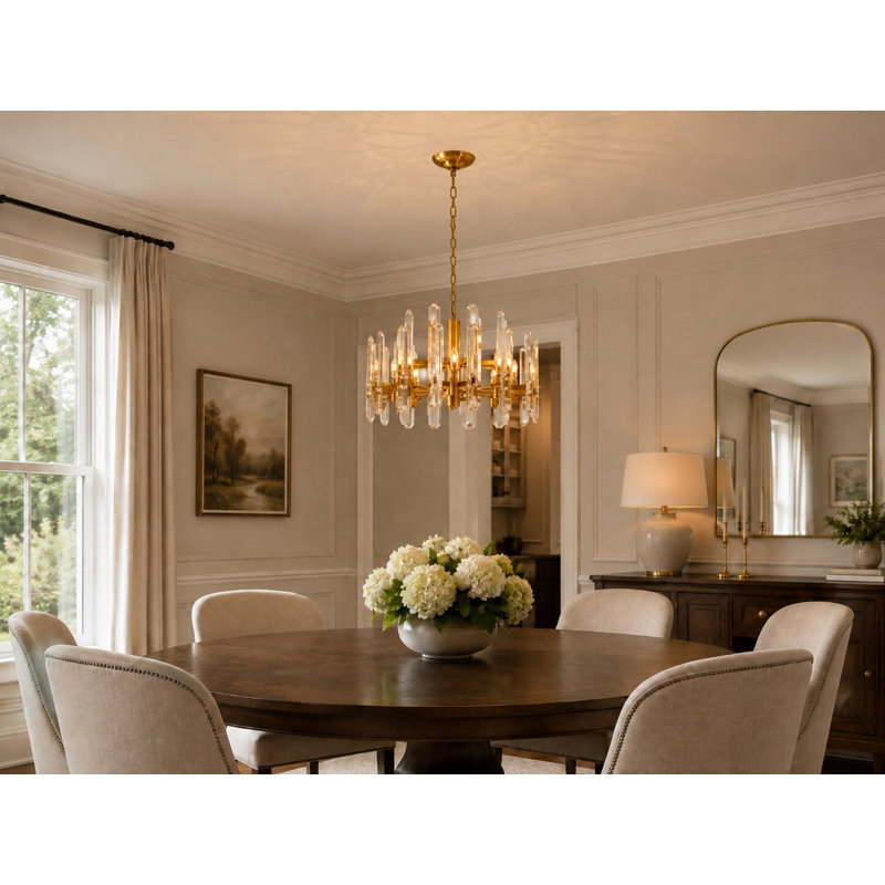 Lustre en cristal 12 lumières Transitional, Doré
