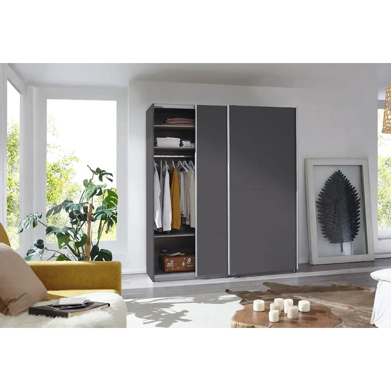 Caracas 3 Door Manufactured Wood Wardrobe, Classic, 210cm H x 181cm W x 62cm D, Grey Metallic