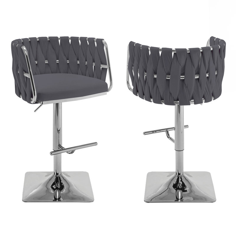 Tabouret pivotant à hauteur réglable Mancias, Argent, Similicuir blanc cassé