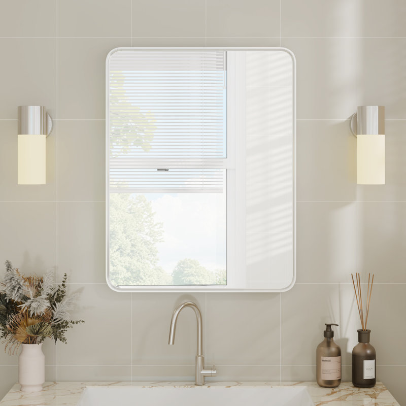 Aluminum Framed Rounded Rectangle Mirror, Wall Mounted Bathroom Vanity Mirror, Modern Horizontal/Vertical Entryway Wall Mirror