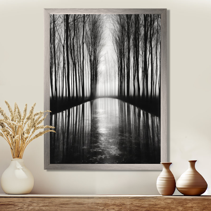 «Black and White Forest Silence», reproduction d'art sur toile, 40" H x 30" W, Black Picture Framed