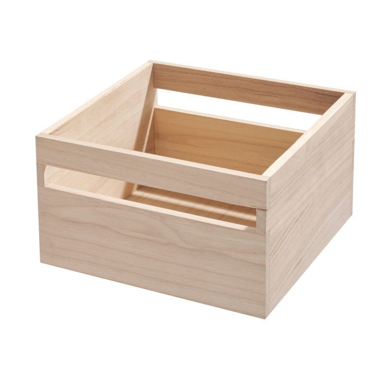 iDesign Renewable Wood Collection in Paulownia Wood Storage Bin with Handles, 6" H x 10" W x 10" D
