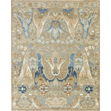 Hand Knotted Wool Oriental Area Rug in Gold/Blue/Olive/Ivory