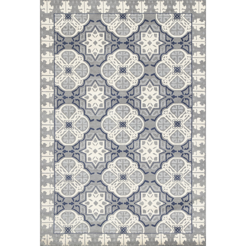 Capistrano Wool Geometric Area Rug in Rich Navy/Gray Blue/Ivory, Rectangle 10' x 14'
