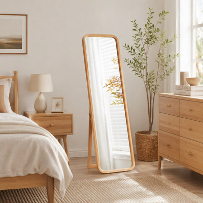 Full Length Mirror, Solid Beech Wood Frame Floor Mirror, Freestanding Mirror with Stand, Large Body Mirror for Bedroom Living Room Dressing Room