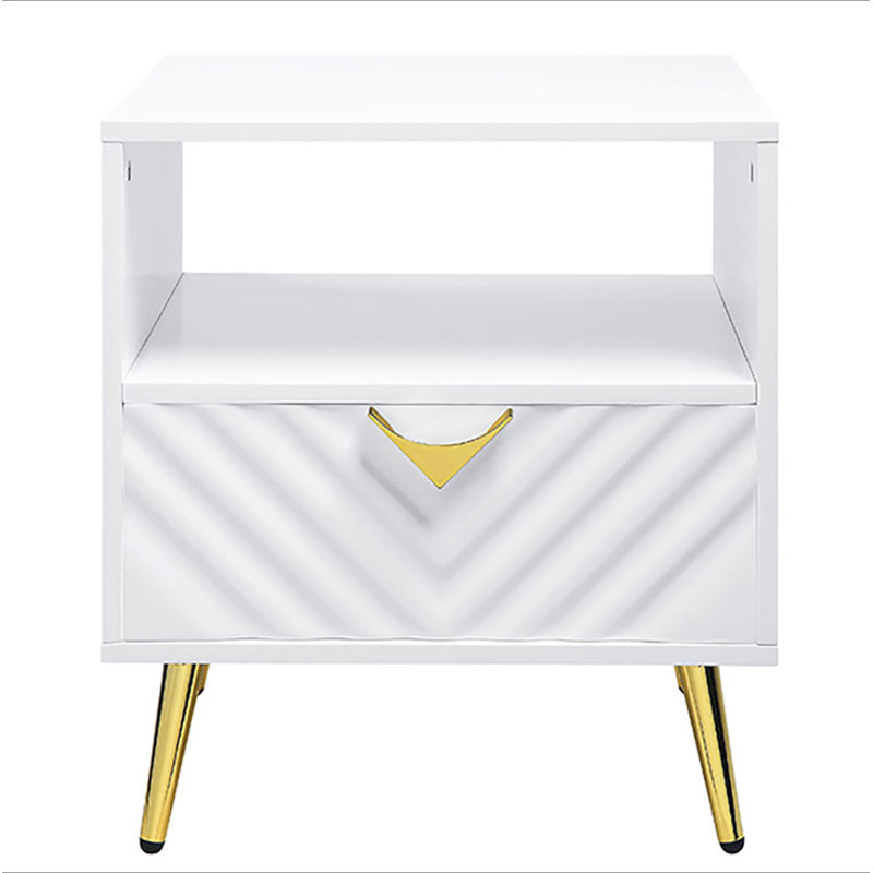 Table de bout blanche brillante avec tablette