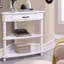 Petite table de coin triangulaire 33,8 po, table de coin en bois pour petits espaces / salon, table de bout à 3 niveaux avec pieds en bois massif, blanc laiteux-959492796