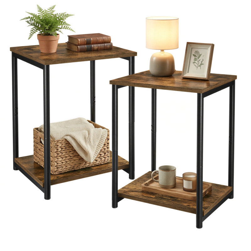 Ensemble de 2 tables d'appoint, tables d'appoint à 2 niveaux, tables de chevet pour salon, chambre à coucher, bureau à domicile