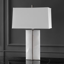 Simple Designs 11.8 inch White Petite Faux Marbled Ceramic Table Lamp with  Black Fabric Sh