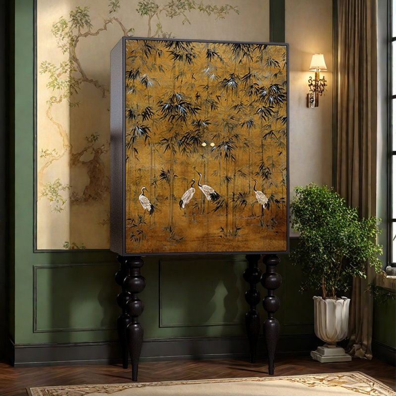 Multi-functional wooden high-legged accent cabinet