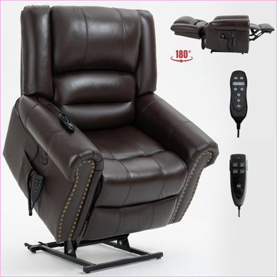 Recliners Power Lift Chair with Heat Massage, Dual Motor Infinite Position, USB Ports, Genuine Leather, 350 LBS Capacity | Walnut Brown