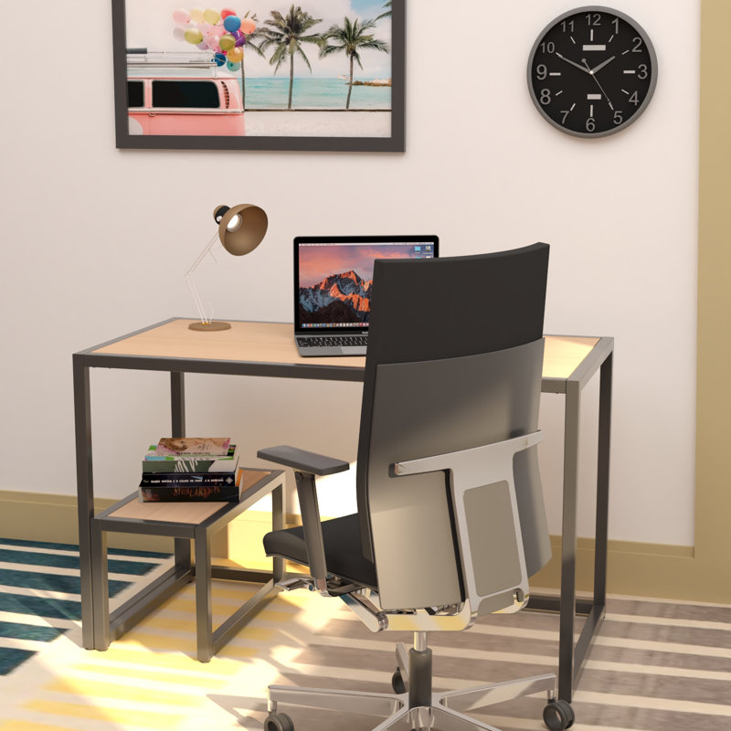Brooklon Metal Base Writing Desk, Black, Beech