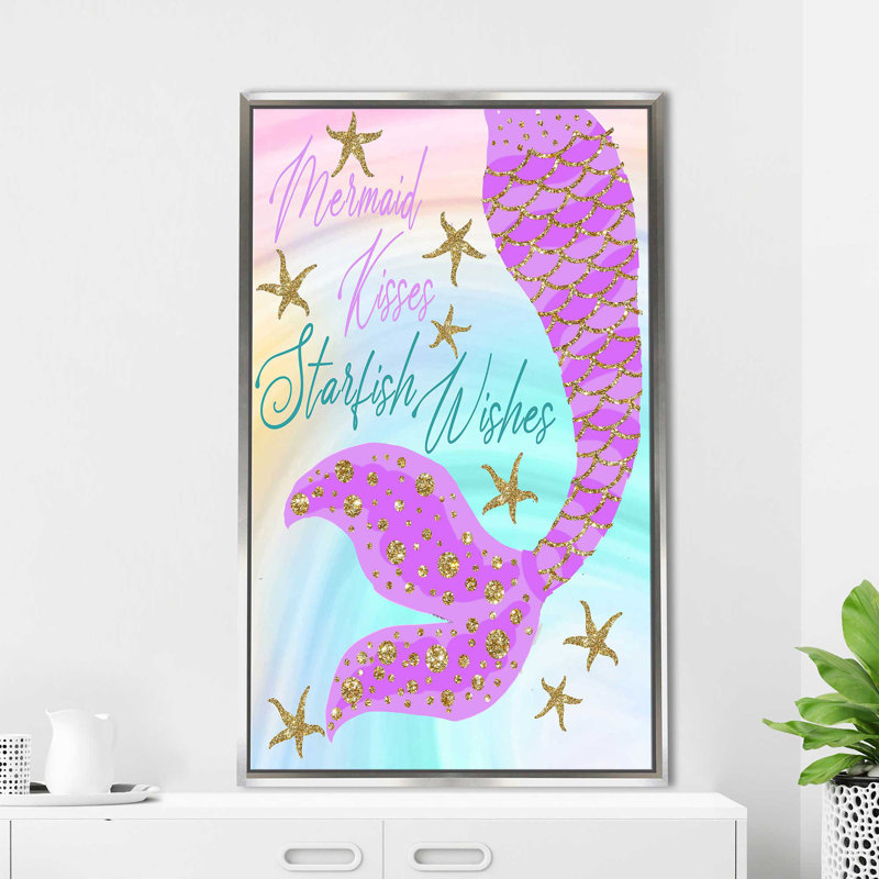 «Mermaid Kisses Starfish Wishes (Vertical)» par Jodi - impression, H 33,5 po x l 21,5 po x P 2 po, Cadre flottant argent