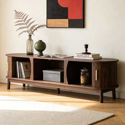 75" Modern Farmhouse TV Stand With Sliding & Drop-Door Storage, Wood Entertainment Center Console For Living Room & Bedroom