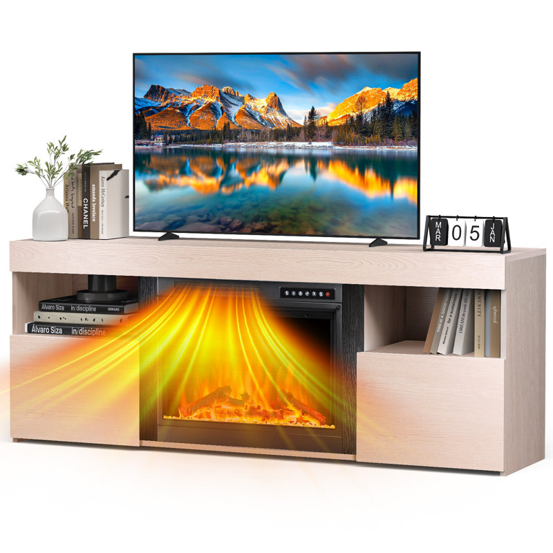  60 Inch Fireplace Tv Stand, Farmhouse Entertainment Center With 24" Fireplace & Led Lights, Modern Media Console Table With Storage Drawers And Cabinets For Living Room