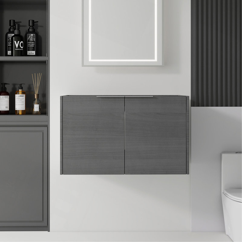Meuble-lavabo suspendu de 76 cm (30 po), en contreplaqué, portes doubles à fermeture amortie, grand espace de rangement intérieur, fixation murale, meuble seulement, lavabo non inclus