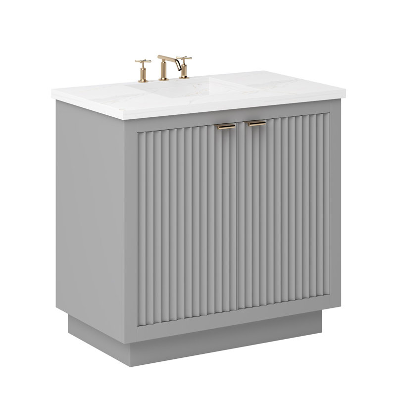 Lecrieú Single Bath Vanity, Platinum Gray, Rose Gold, 48"