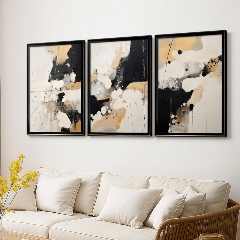 ABSTRACT Series DV III - Toile tendue avec châssis sur mesure - 3 pièces, Noir, H 21 po x l 30 po