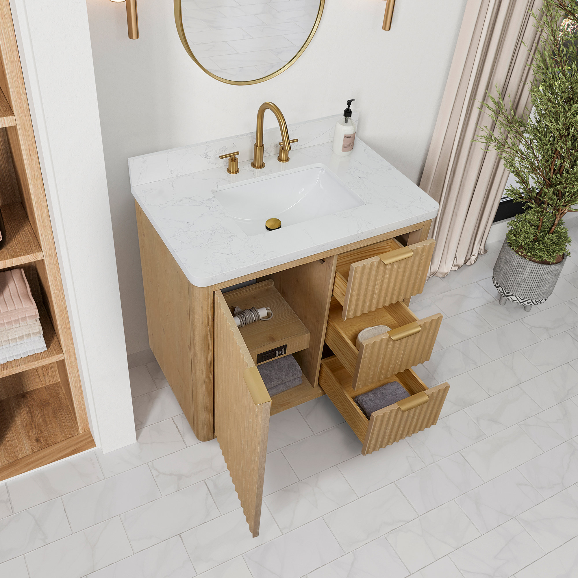 Adela 36'' Single Bathroom Vanity, White, Brown, Gold