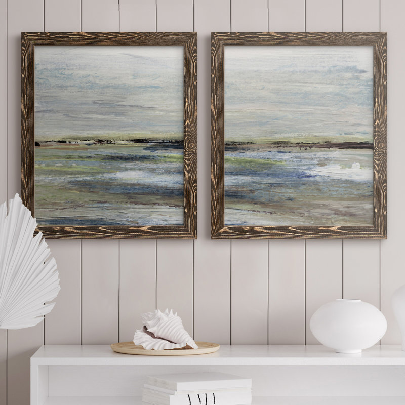 Wetlands I - ensemble de 2 peintures sur toile encadrées, H 31,5 po x l 47 po x P 1,5 po, Noyer