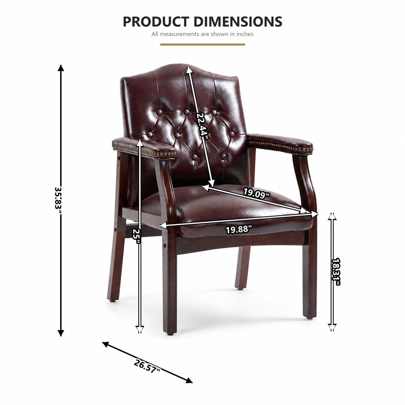 Chaise d'invité en cuir à dossier moyen avec accoudoirs rembourrés pour la réception de bureau, bourgogne, Bourgogne