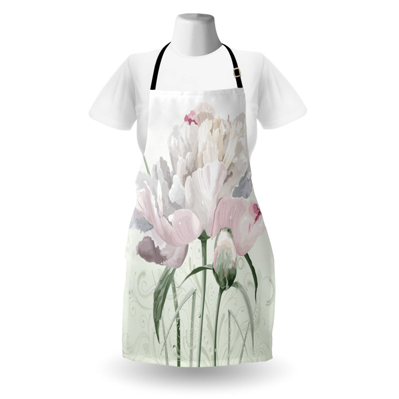 East Urban Home Flower Apron Unisex, Pink Rose Tulip Abstract, Adult Size, White