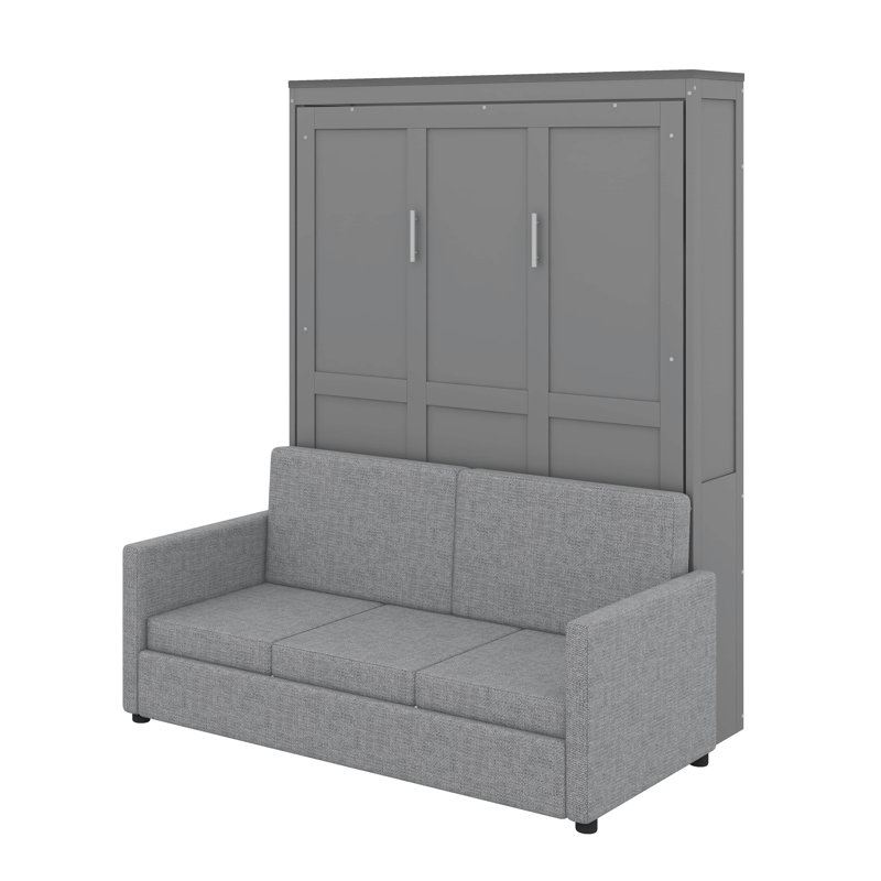Lit escamotable mural avec coussin Kiora, Gris, Double