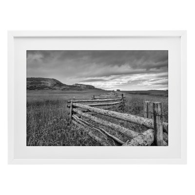 Weathered Fence to Distant Horizon Framed Print Under Glass, design by Jon Evan