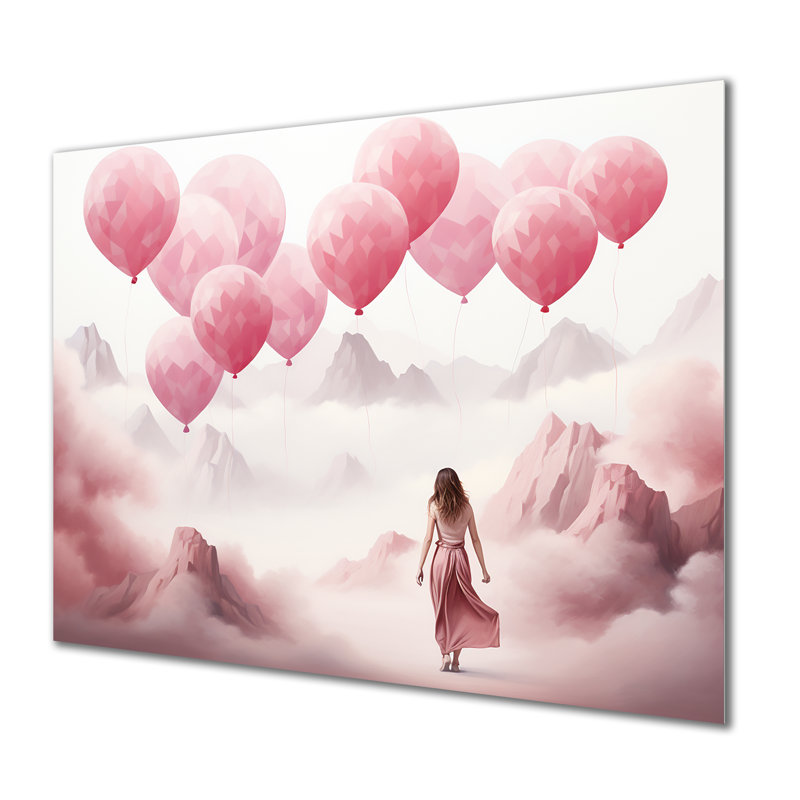 Ballon à air rose et blanc Solitude III - Paysage abstrait, H 24 po x l 32 po x P 1 po
