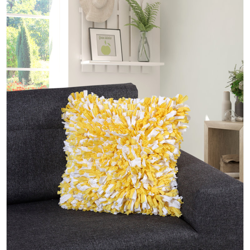 Ensemble de 4 coussins à poils longs en papier de soie (insert inclus), H 20 po x l 20 po x P 2 po, Jaune