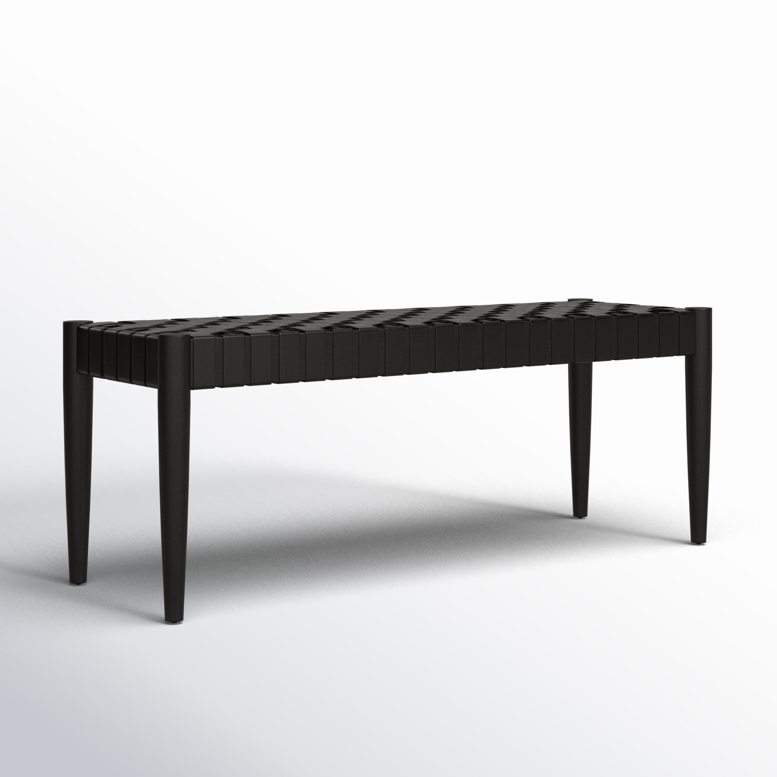 Orin 47" Woven Leather Bench, Black Frame/Black Leather